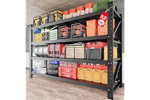 SISESOL 71.3" Wide Heavy Duty Garage Shelving Units,5000LBS Deep Storage Shelves,Black Metal Garage Shelves,Steel Shelf,Large Storage Rack,Industrial Shelving for Shop,Warehouse,Basement,71.3"W x 24"D x 70"H