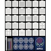 FIVEIZERO 30PCS Sashiko Stencils Kit,Sashiko Templates&amp;4 Heat Erasable Pens | 4.7inx5.1in Reusable Plastic Templates;Sashiko Patterns for Embroidery,Quilting,Sewing on Clothes,Jeans,Table Runners,Crafts