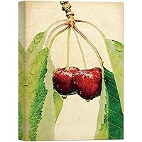 SIGNWIN Canvas Wall Art Red Cherries with Branches and Leaves Fruit Plants Illustrations Impressionism Vintage Relax/Calm for Living Room, Bedroom, Office - 12x18 inches