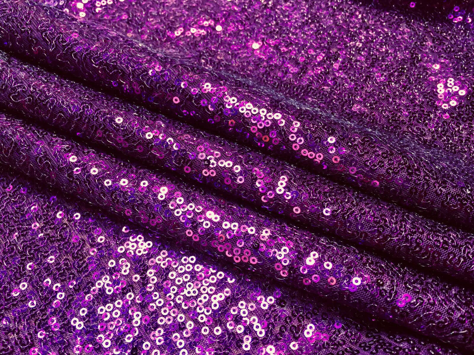 3mm Sequins Fabric 2 Way Stretch Fish Scales Multicoloured Material for Carnival Crafts - 130cm Wide (1 METRE, Purple)