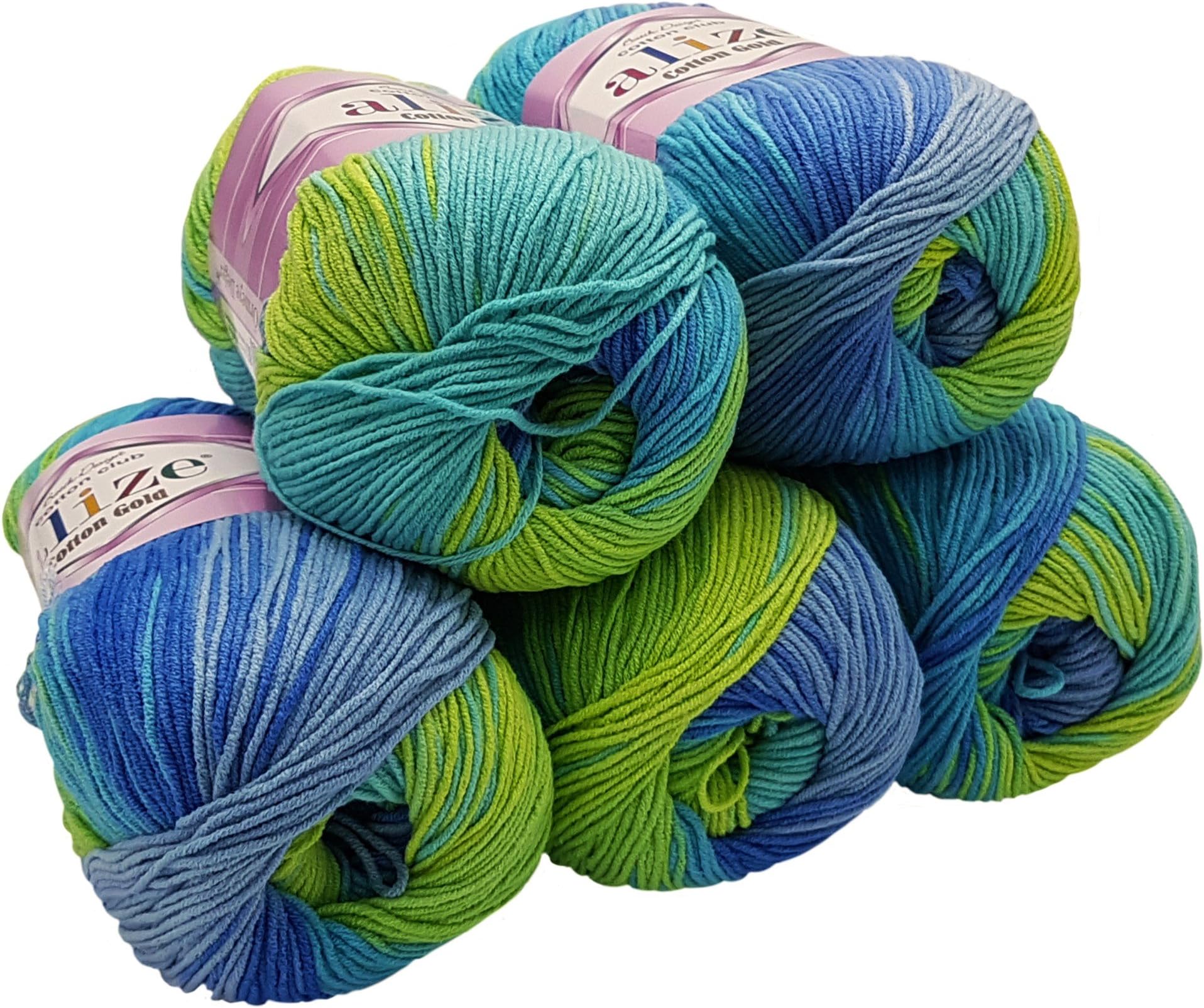 Alize Cotton gold wool 5 x 100 gram multicolored (gradient), 500 total grams (17,63 oz) knitting yarn 55% Bamboo natural 1805 yds (1650 meters) (blue mint green 4146)