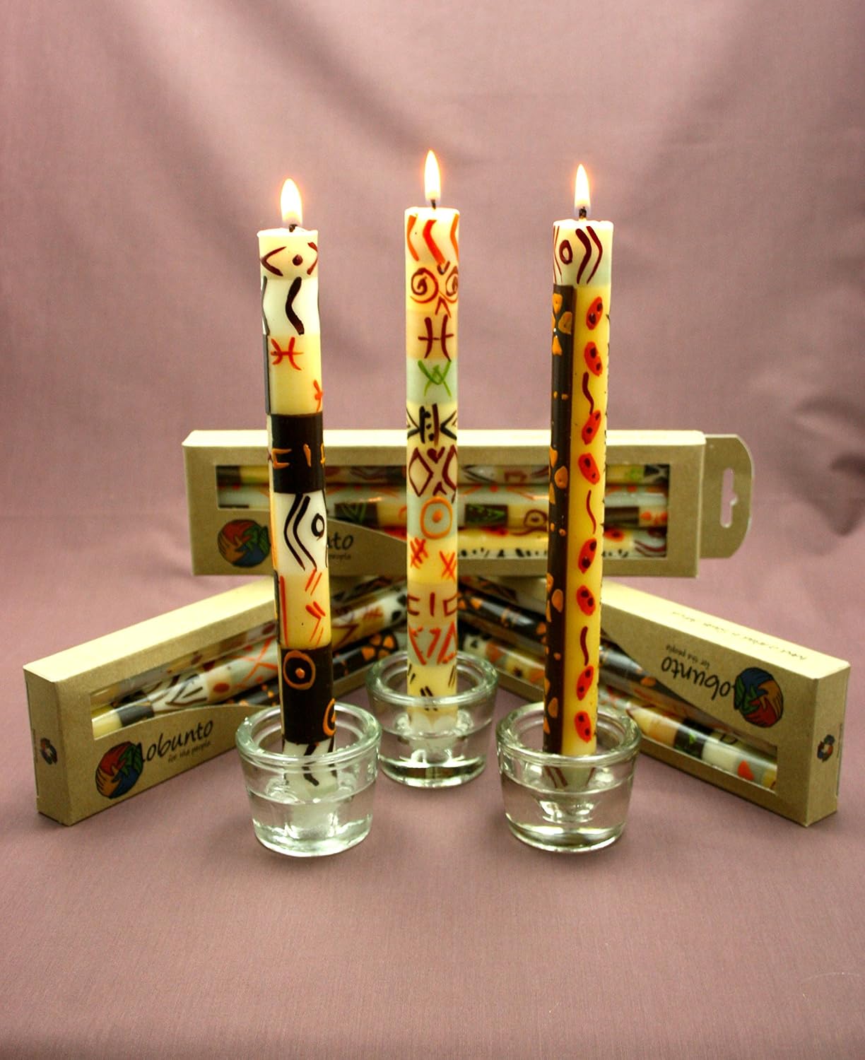 Nobunto Hand Painted Dinner Candles Set of 3 (each 2cm x 23cm) in