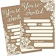 50 Fill In Invitations, Burlap and Lace, Kraft, Wedding Invitations, Bridal Shower Invitations, Rehearsal Dinner, Dinner Invites, Baby Shower Invite, Bachelorette Party Invites, Engagement, Graduation