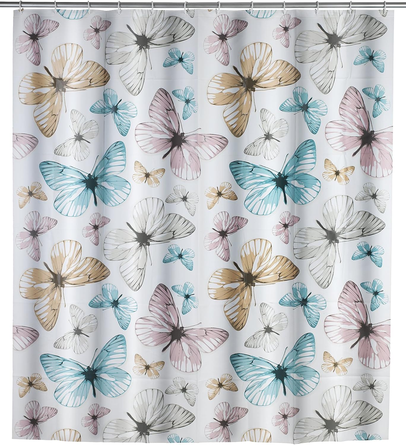Wenko Shower Curtain ButterflyWaterproof, Easy to Clean, Polyethylene
