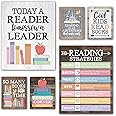 6 Farmhouse Reading Posters For Classroom Library Decorations For School - Reading Posters For Elementary School, Reading Bulletin Board Sets For Classrooms, Reading Corner Decor For Classroom Decor