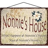 8x10 Nonnie's House Sign with Magnolia Flower What Happens at Nonnie's House Stays, Vintage Style Decorative Household Family Hanging Home Décor, Grandma Nickname, Mother's Day Gift for Grandmothers