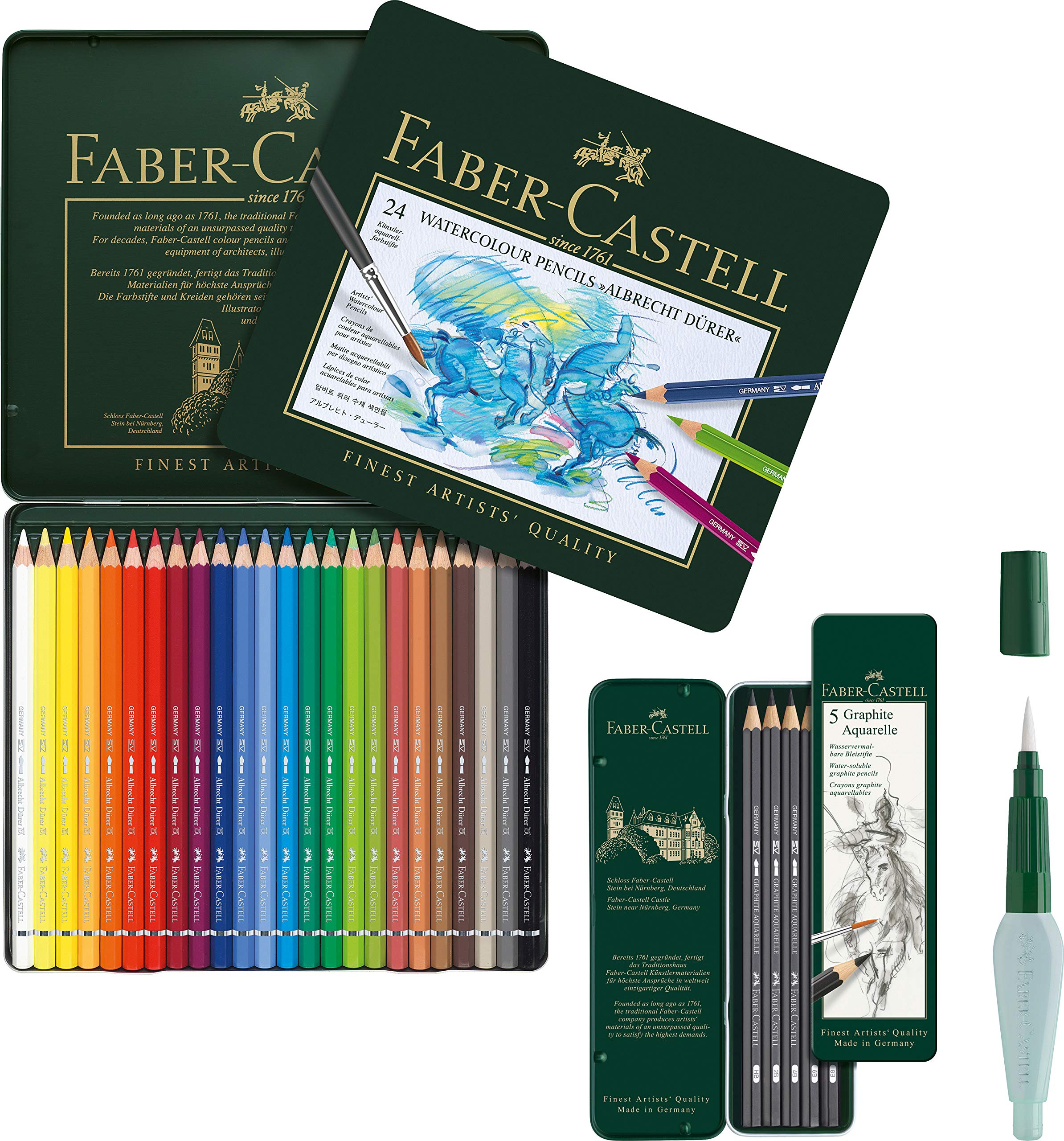Faber-Castell Watercolour Pencil Set Complete with Watercolour Pencils ABLRECHT DÜRER and Water Tank Brush