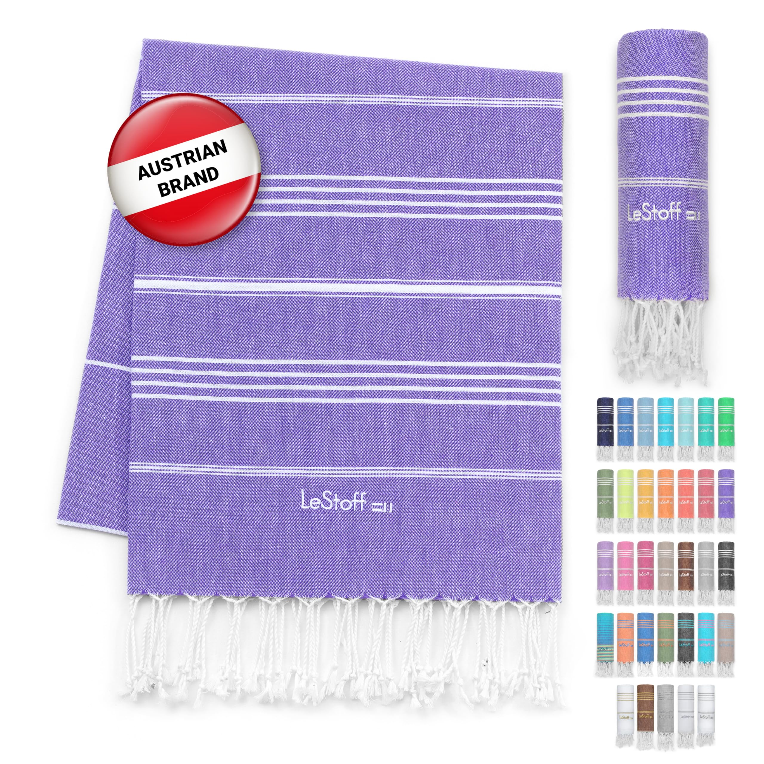 LeStoff Turkish Hammam Towel – 100% organic cotton, 95 x 180 cm, Pre-washed, Absorbent, Quick-drying, Lightweight, Turkish Towel, Hammam Beach Towel, Gym Towel, Beach Throw, Sauna Towel (Ultra Violet)