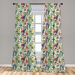Lunarable Parrots Window Curtains, Watercolored