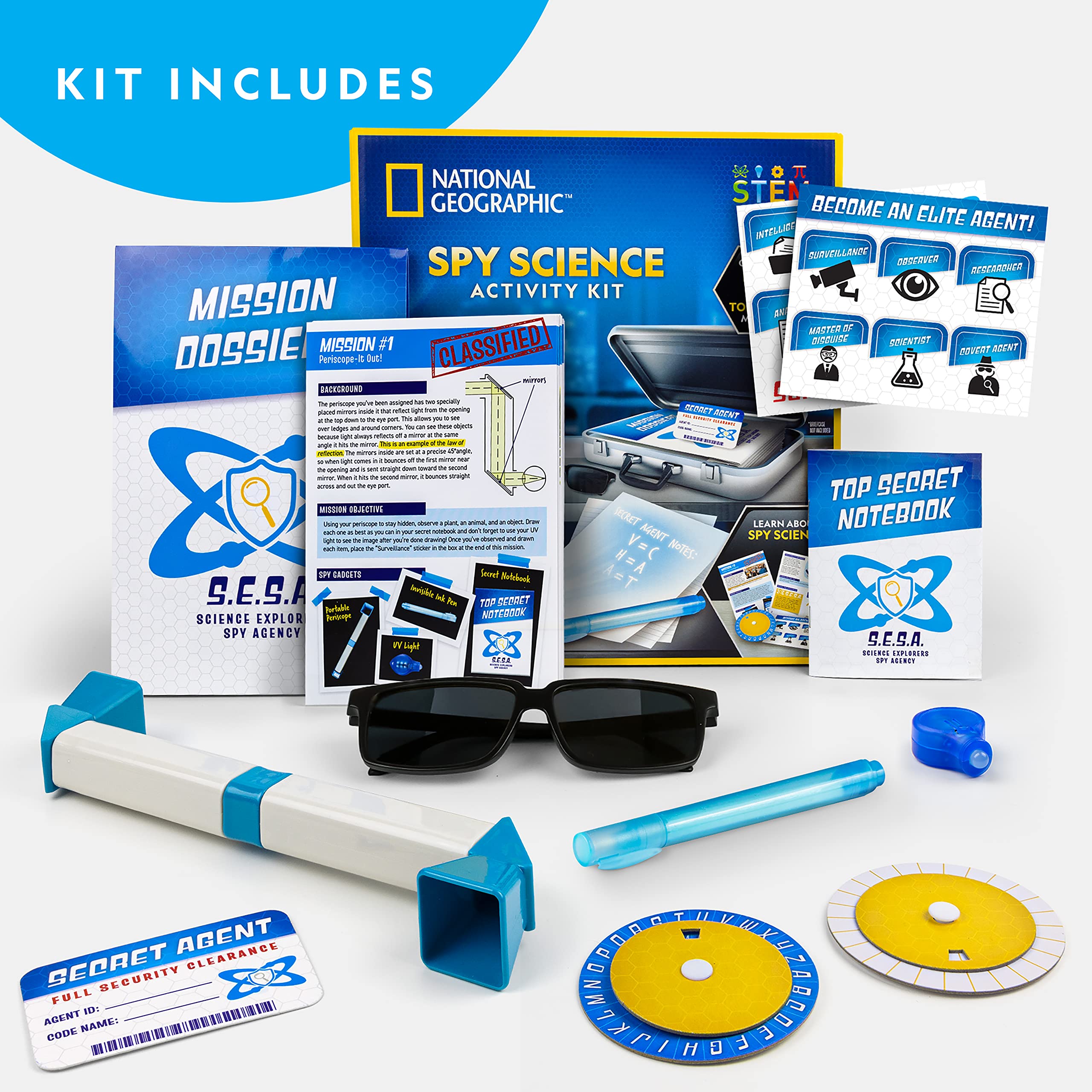 National Geographic Spy Science Kit - Kids Spy Activity Set, Complete 10 Secret Missions with Gadgets for Kids and Gear, Detective Kit, Science Kits, Pretend Play