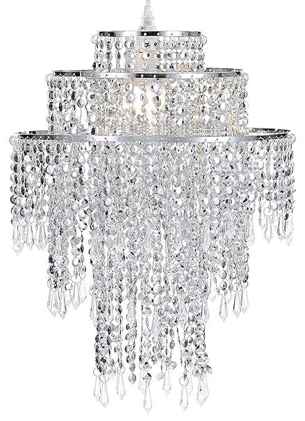 Waneway Large 3 Tiers Chrome Sparkling Beads Pendant Shade