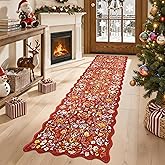 LOKHOM Christmas Runner Rug, 2x8 Red Non Slip Washable Hallway Runner Rug with Rubber Backing, Xmas Winter Floral Soft Low Pile Kitchen Carpet Runner for Laundry Entryway Holiday Decor