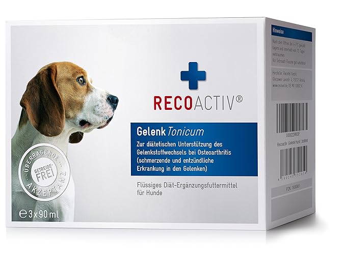 RECOACTIV® Gelenk Tonicum für Hunde - Kurpackung 3x90 ml – getreidefrei – mit Grünlippmuschel, Glucosamin, Chondroitin, Teufe