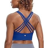 CRZ YOGA Naked Feeling Criss Cross Longline Sports Bras for Women - Wirefree Padded Strappy Yoga Cropped Tops