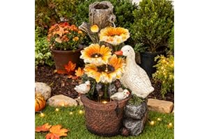 Autodaya 19" Tall Duck Statue Outdoor Water Fountain with Lights, Farmhouse Outdoor Waterfalls for Backyard, Patio, Garden, Front Door, Porch, Rustic Sunflowers Fall Thanksgiving Indoor Outdoor Decor