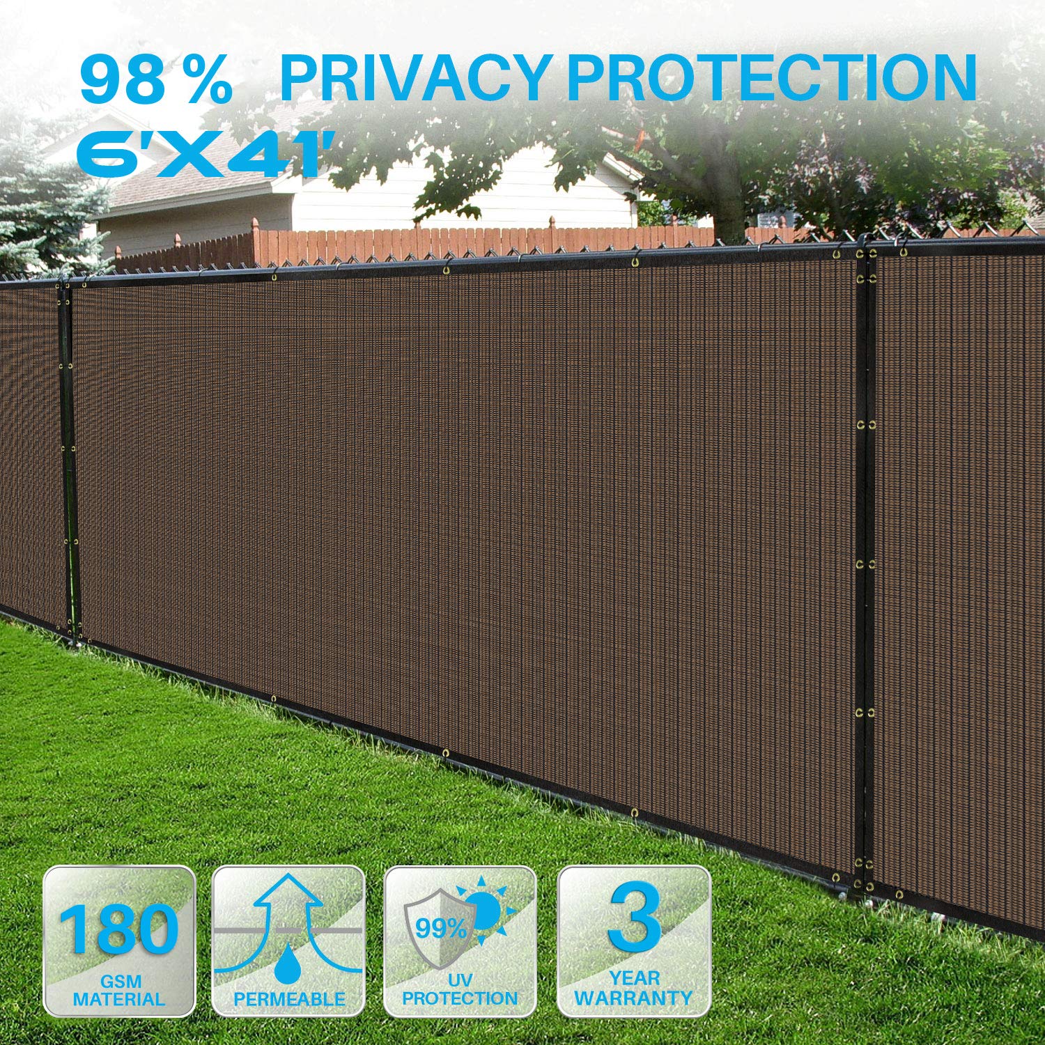 Patio Paradise 180 GSM Premium Grade 6'x41' Privacy Screen Fence for Backyard Chain Link Fence Compl