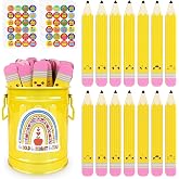 Fayoo 49Pcs Wooden Pencil Name Sticks for Classroom with Storage Box | Back to School;Includes 240 Reward Stickers;Yellow;Wooden Material;for Student Grouping &amp; Learning Activities Management
