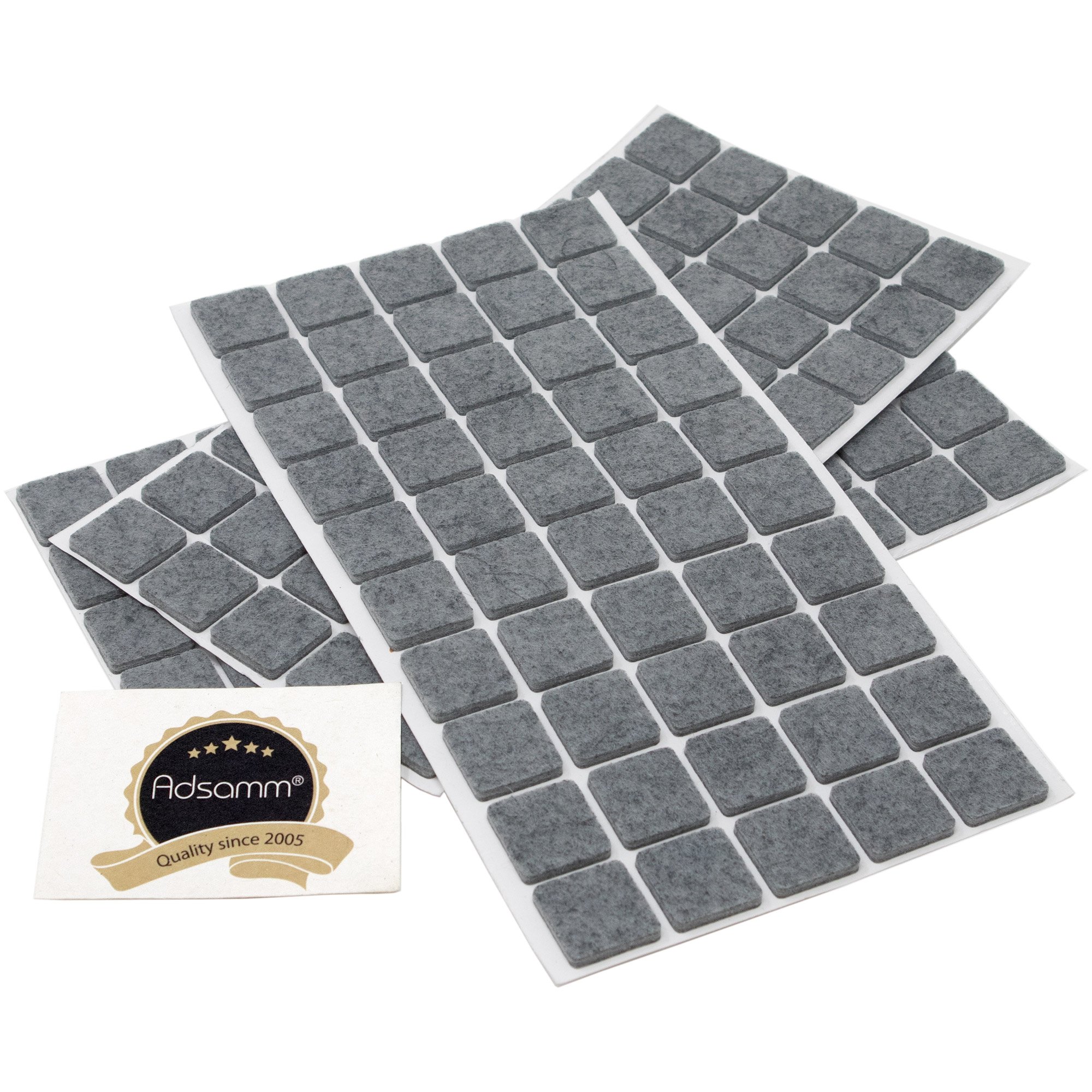 Adsamm® / 150 x self-adhesive felt pads/Grey / 0.79x0.79'' (20x20 mm) / square / 0.138'' / 3.5 mm thick stick-on furniture felt glides/Furniture & Chair Glides