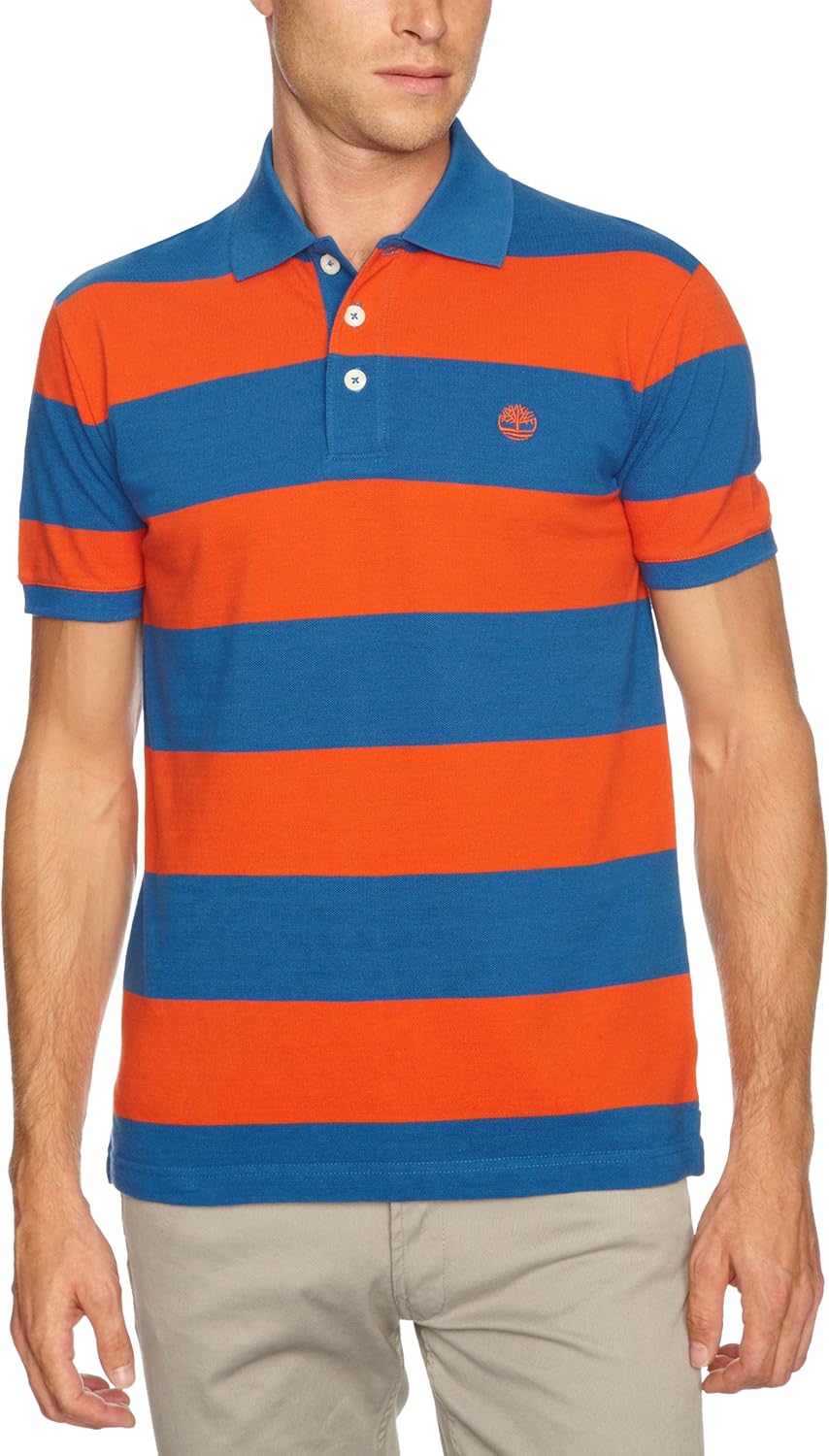 Timberland Short Sleeve Rugby Stripe Polo Men's TShirt Red Clay Small