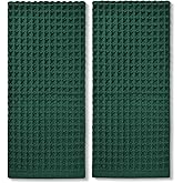 Jacquotha Waffle Hand Towels Set of 2 (Hunter-Green) – Cotton, Quick Dry, Lint Free, 13” x 29”, Bathroom Decor & Kitchen Towels