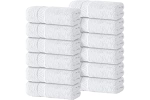 WhiteClassic Luxury Cotton Washcloths - Large Hotel Spa Bathroom Face Towel | 12 Pack | White