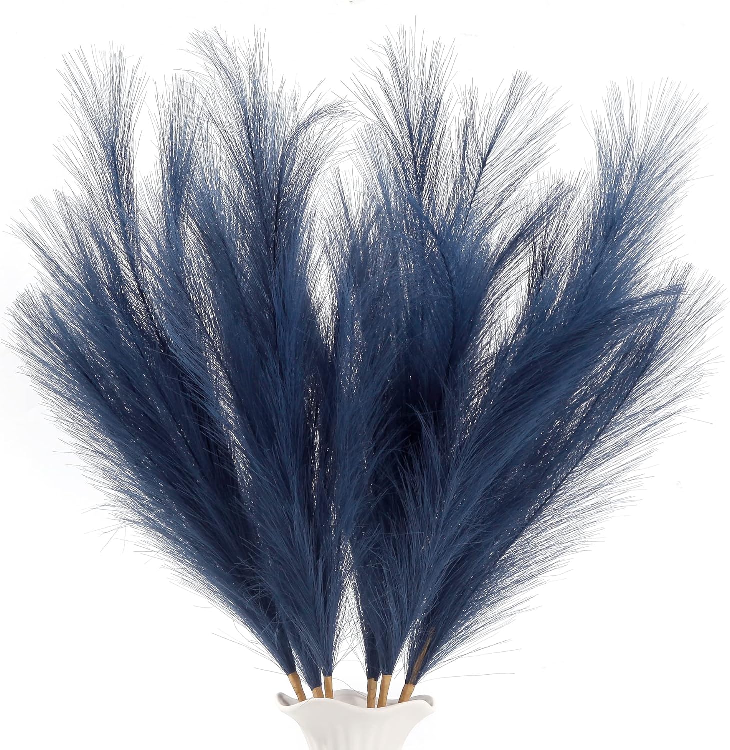 Dried & Preserved Flora - Acfruits Navy Blue Faux Pampas Grass Large Fluffy 27.6Inch Tall, 6Pcs Artificial Fake Flower Boho Decor Bulrush Reed Grass for Vase Filler Farmhouse Home Wedding Decor