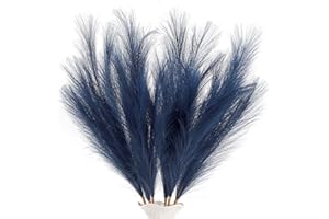 Acfruits Navy Blue Faux Pampas Grass Large Fluffy 27.6Inch Tall, 6Pcs Artificial Fake Flower Boho Decor Bulrush Reed Grass for Vase Filler Farmhouse Home Wedding Decor