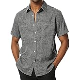 PARKLEES Mens Wrinkle Free Short Sleeve Button Down Shirts Texture Linen Shirts Casual Vacation Beach Summer Tops