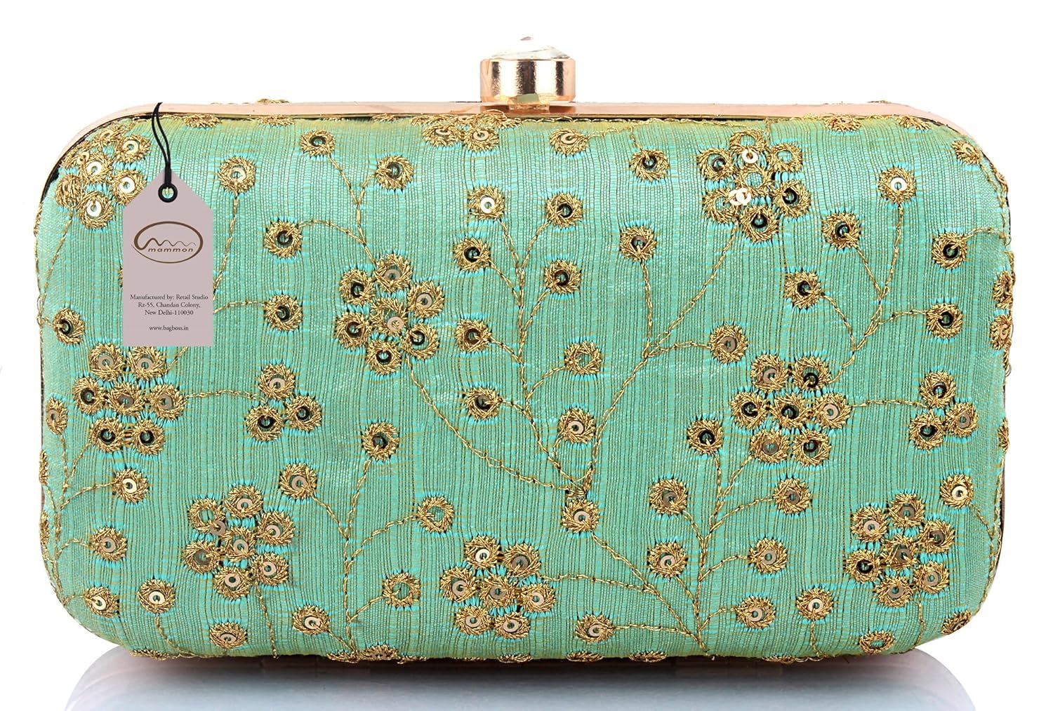 mammon women's bridal clutch with golden sling (bridal-floral-olive)