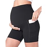 POSHDIVAH Women's Maternity Yoga Shorts Over The Belly Bump Summer Workout Running Active Short Pants with Pockets 5"/8"