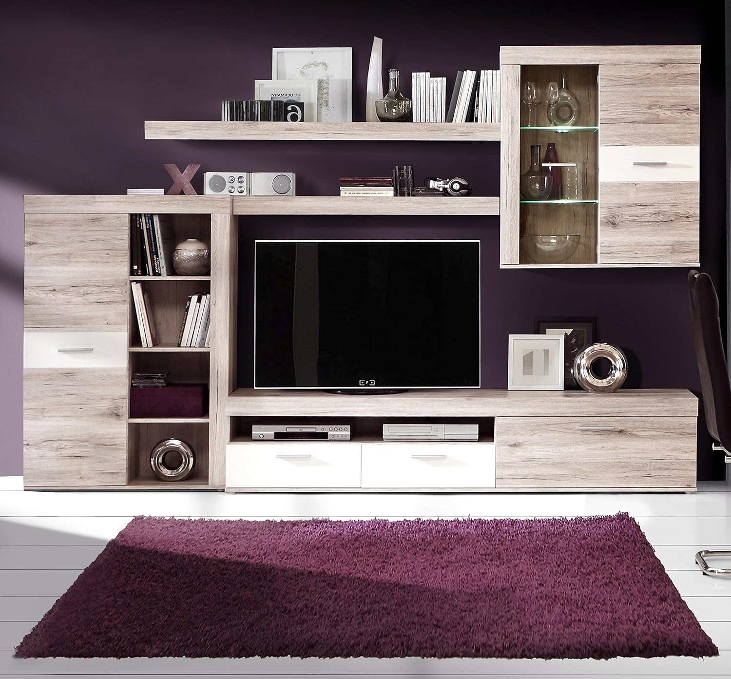 Homely Mueble de salón modular moderno TRAMA color roble y blanco mate de 300 cm