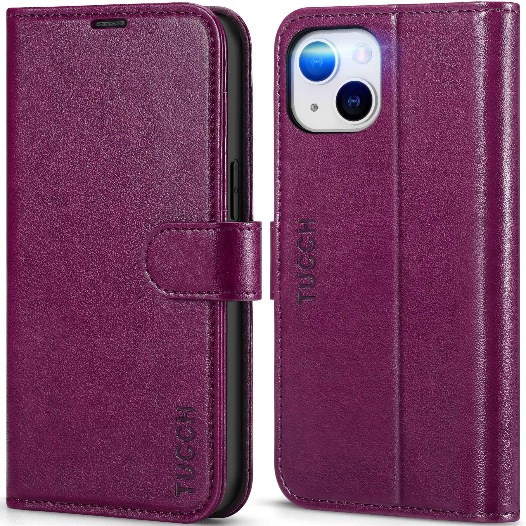 TUCCH Case for iPhone 14 (6.1") 2022 5G, PU Leather Wallet Magnetic Protective Flip Folio Stand Cover with[RFID Blocking] Credit Card Holders[Shockproof TPU] Compatible with iPhone 14, Plum Purple — image 1