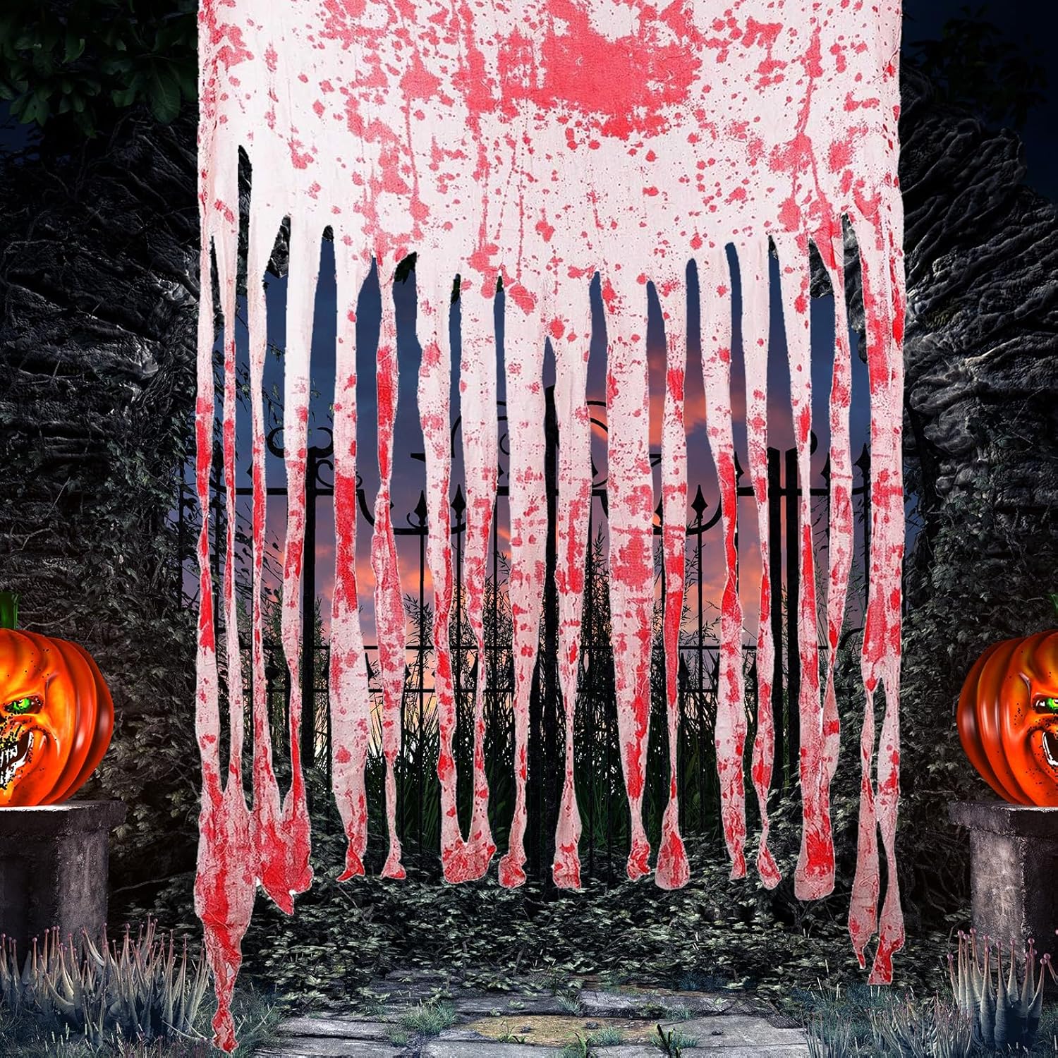 Outdoor Curtains - 2 Pack Halloween Door Curtain Decoration with Bloodstains Halloween Bloody Prints Doorway Curtain Creepy Cloth Haunted House Horror Decoration for Halloween Theme Party (Bloodstains 2pcs)