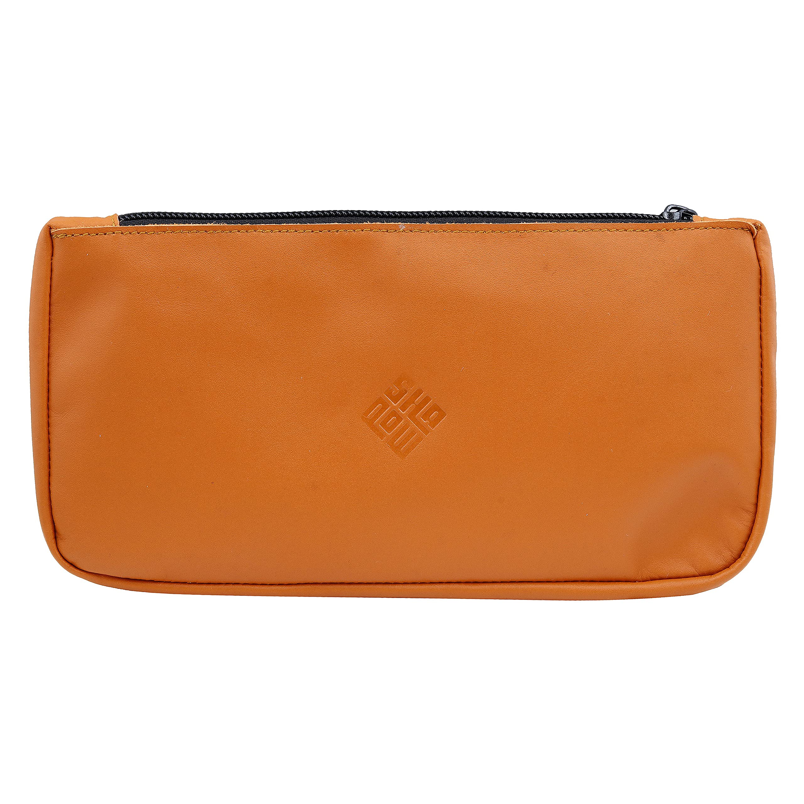 Tan Leather Pencil Case Clutch Art Camel Makeup Mobile Phone School Stationery Bag for Pens, Markers, Change, Coins (Clutch Case, Tan)