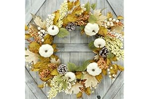 WREATHDREAM 22’’ Artificial Fall Wreath Autumn Door Wreath with Pumpkin,Maple Leaf,Ivy Leaf,Colorful Berry for Front Door Farmhouse Thanksgiving Indoor Outdoor Porch Window Wall Door Decoration