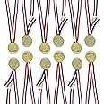 AoneFun Gold Medals for Kids Necklaces Toy Medals Soccer Medals Award Medals 1st Place Medals Ribbons for Medals Prize Ribbons Plastic Medals Winner Ribbons Fake Medals Race Medals (12 Pack)