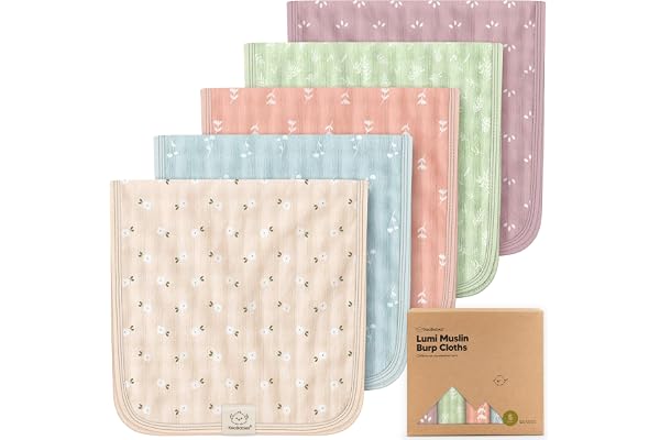 KeaBabies Cotton Muslin Burp Cloths Baby Boy, Girl - 5-Pack Soft & Absorbent Burping Cloth for Babies, Large Baby Towels & Wa