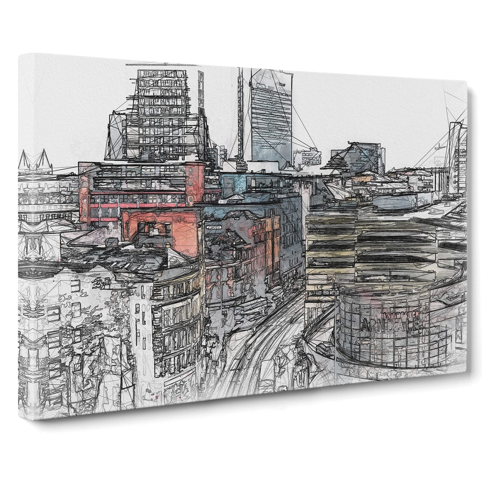 The Manchester Skyline Canvas Print | Gallery Wrapped 30mm Frame Wall Art | 20x14 inches | Ready to Hang | Abstract Cityscape Picture | Living Room Bedroom Lounge Office