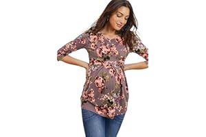 LaClef Women's Round Neck 3/4 Sleeve Front Pleat Peplum Maternity Top