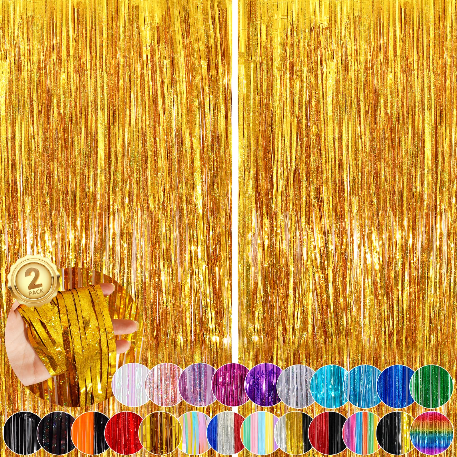 Photo 1 of 2Pack 3.3 x 8.3 Ft Gold Party Streamers, Tinsel Streamers Birthday Party Decorations, Fringe Backdrop for Graduation, Baby Shower, Door Streamers Tinsel Curtain Gender Reveal New Year Party Streamers