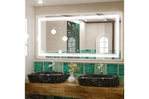 Keonjinn 48 x 24 Inch LED Bathroom Mirror, Lighted Bathroom Mirror with Lights, Shatter-Proof Tempered Glass, UL-Listed LED Driver, Fog Free, Dimmale 6000K, Easy to Install(Horizontal/Vertical)