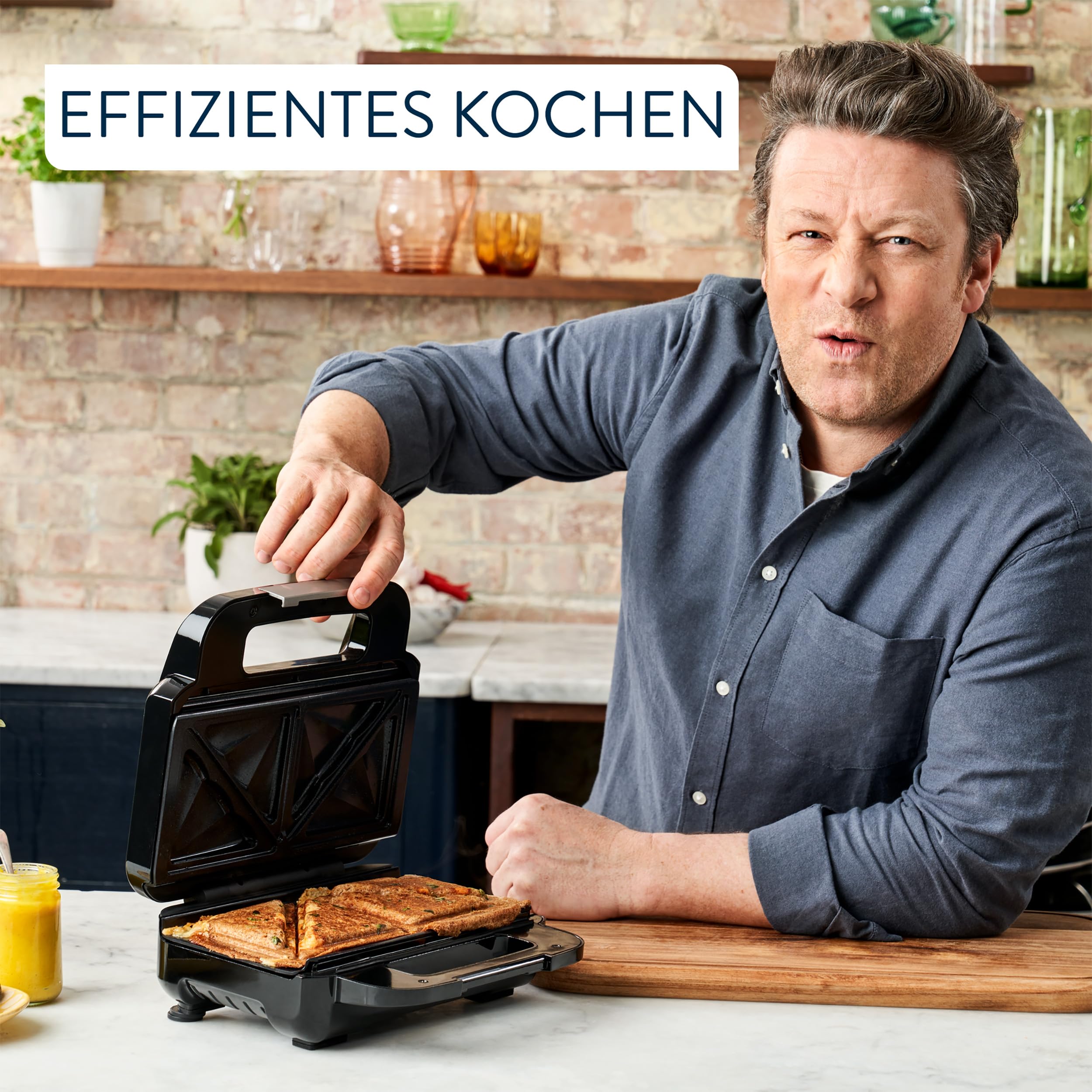 Tefal Jamie Oliver 2-in-1 Sandwich-Waffel-Kombigerät, Antihaftbeschichtete Platten, spülmaschinengeeignet, Betriebs- und Temperaturkontrollleuchte, Kabelaufwicklung, Edelstahl/Schwarz, SW70J810 7