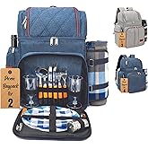 Rnoony Picnic Backpack for Camping, Picnic Basket for with Insulated Cooler Bag and Bottle Pouch,Camping Gifts for Couples wi