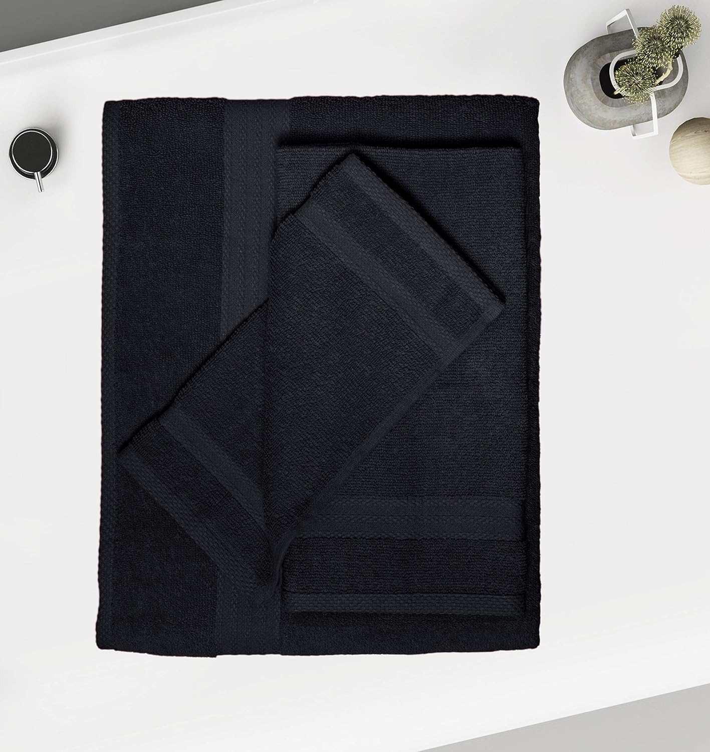 GLAMBURG Ultra Soft 8-Piece Towel Set - 100% Pure Ringspun Cotton, Contains 2 Oversized Bath Towels 27x54, 2 Hand Towels 16x28, 4 Wash Cloths 13x13 - Ideal for Everyday use, Hotel & Spa - Black: Home & Kitchen