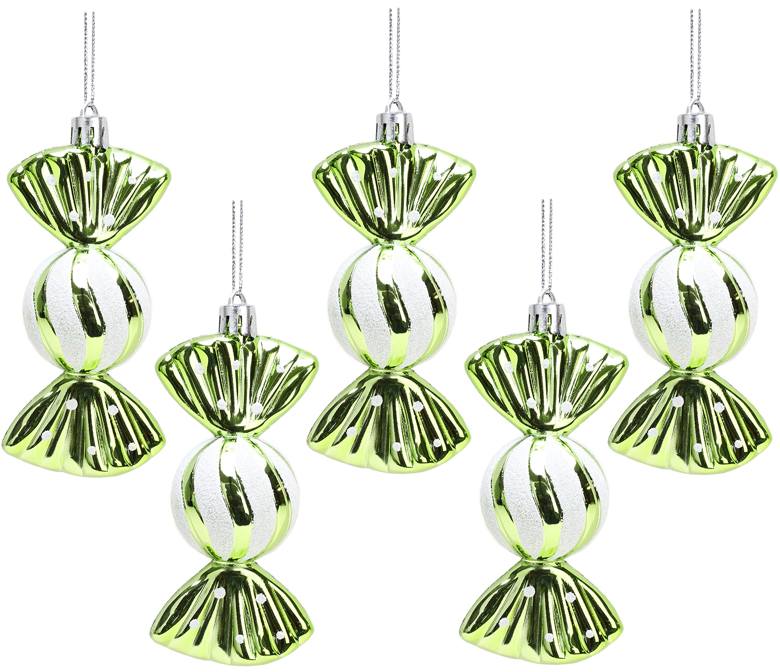 Christmas Concepts® Pack of 5-110mm Large Sweet Shaped Baubles - Shiny & Glitter Decorated - Christmas Baubles (Lime Green)