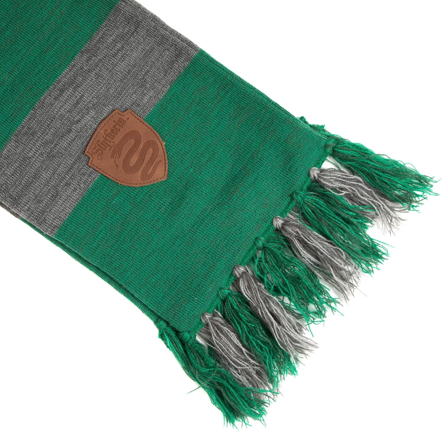 Harry Potter Slytherin Premium Knit Scarf with Patch Emblem: Clothing