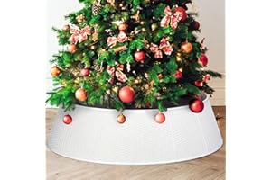 RIHOGAR Large White Christmas Tree Collar, Plastic 14-Panel Christmas Tree Skirt Wicker Tree Ring, 33 Inch Xmas Tree Base Stand Cove for Holiday Christmas Tree Decorations