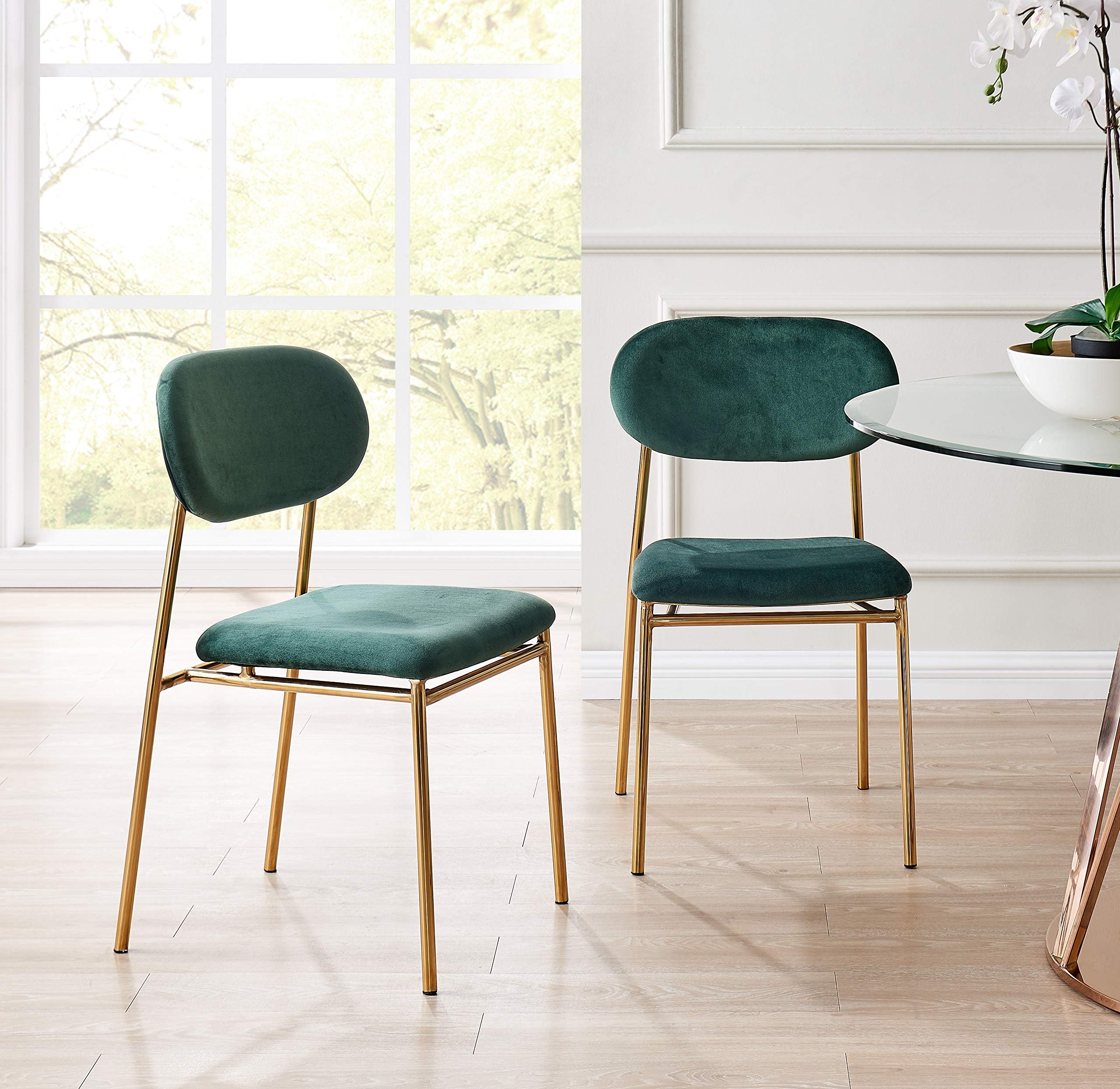 Cherry Tree Furniture Enderby Set of 2 Velvet Dining Chair with Chrome Stainless Steel Legs (Green)