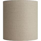 Pre-Assembled Meryl Oatmeal Large Linen Tall Drum Shade 14x14x15 (Spider) | 14" Top x 14" Bottom x 15" High Replacement for Table Lamps Beige Round Fabric Harp + Finial