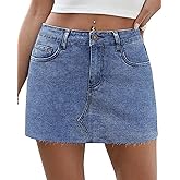 Denim Skort Skirts for Women Low Waisted Stretchy Mini Jean Skirt Casual Cute Going Out Skorts with Pockets Raw Hem